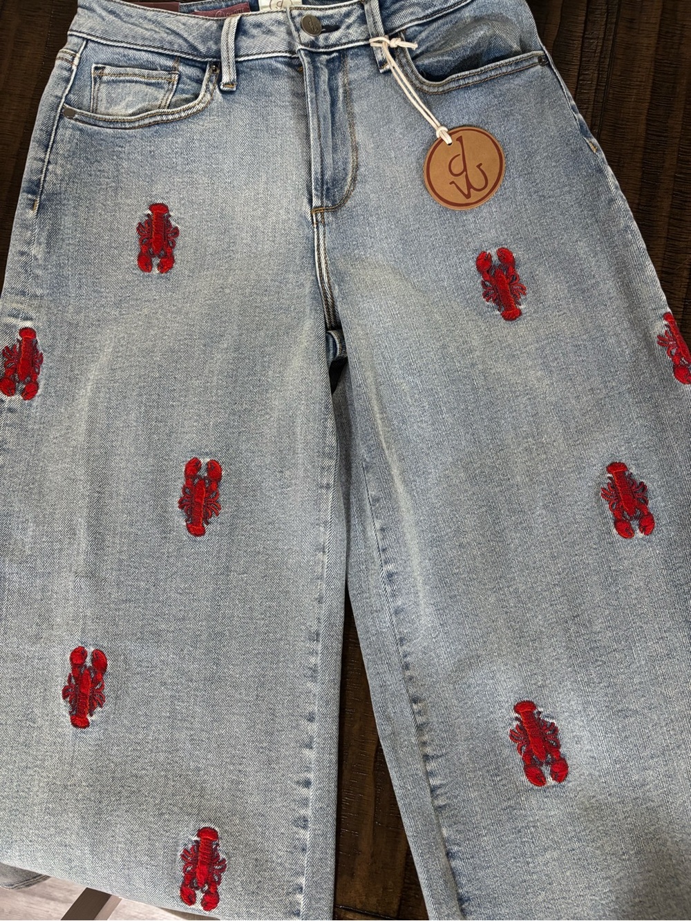 Womens Driftwood Jeans with Red Lobster Embroidery